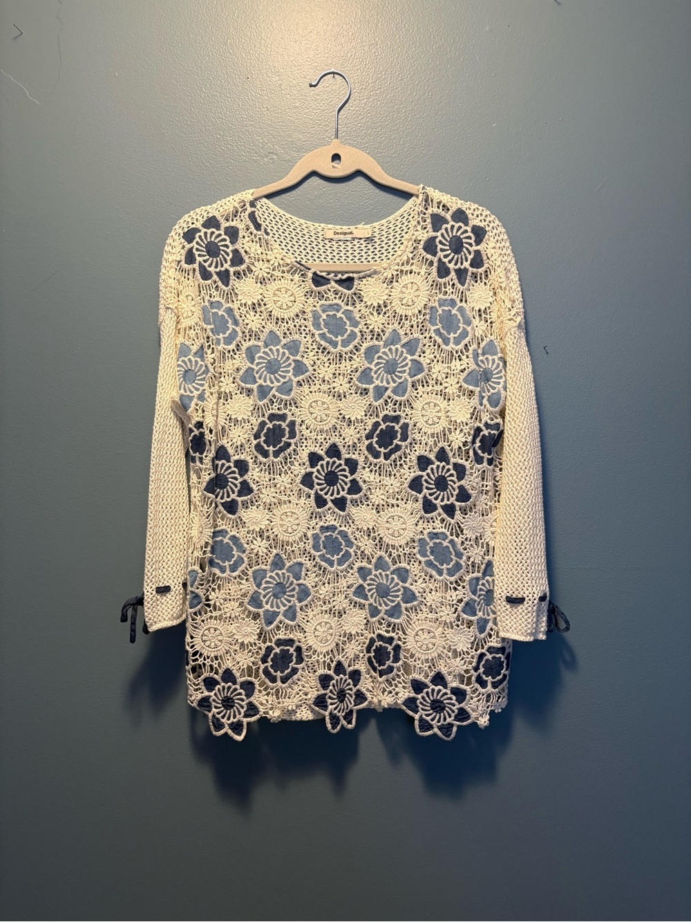 Desigual Crochet Floral Overlay Sweater